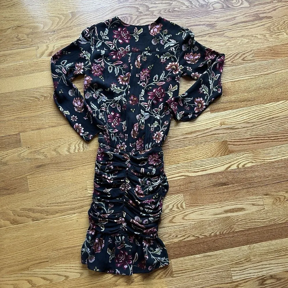 ALC‎ Haven 100% silk Dress Rusched Silk Floral Chiffon Print Black Lined - Image 7