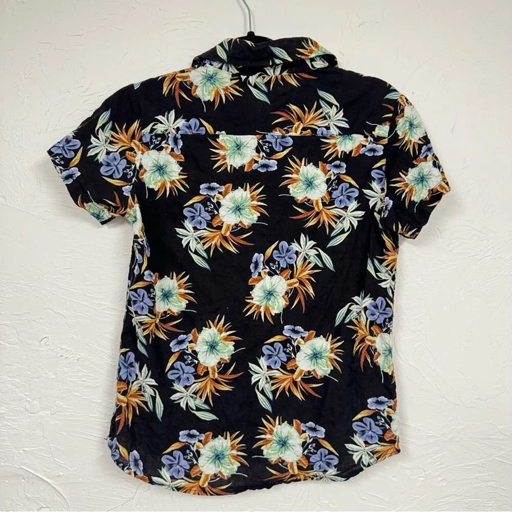 Jogal Black Hawaiian Floral Print Button Down Shirt Womens XS Short Sleeve Beach - Image 8