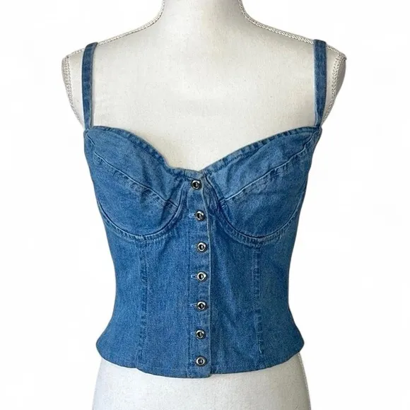 Vintage Moda International Denim Bustier Blue Size M - Image 2