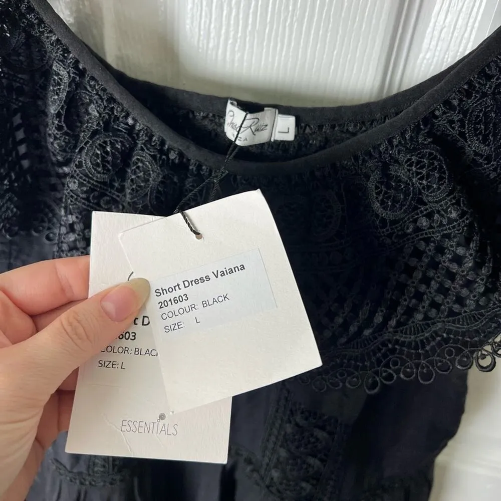 Charo Ruiz Ibiza Black Off Shoulder Lace Layered Asymmetric Vaiana Dress L Size L - Image 12