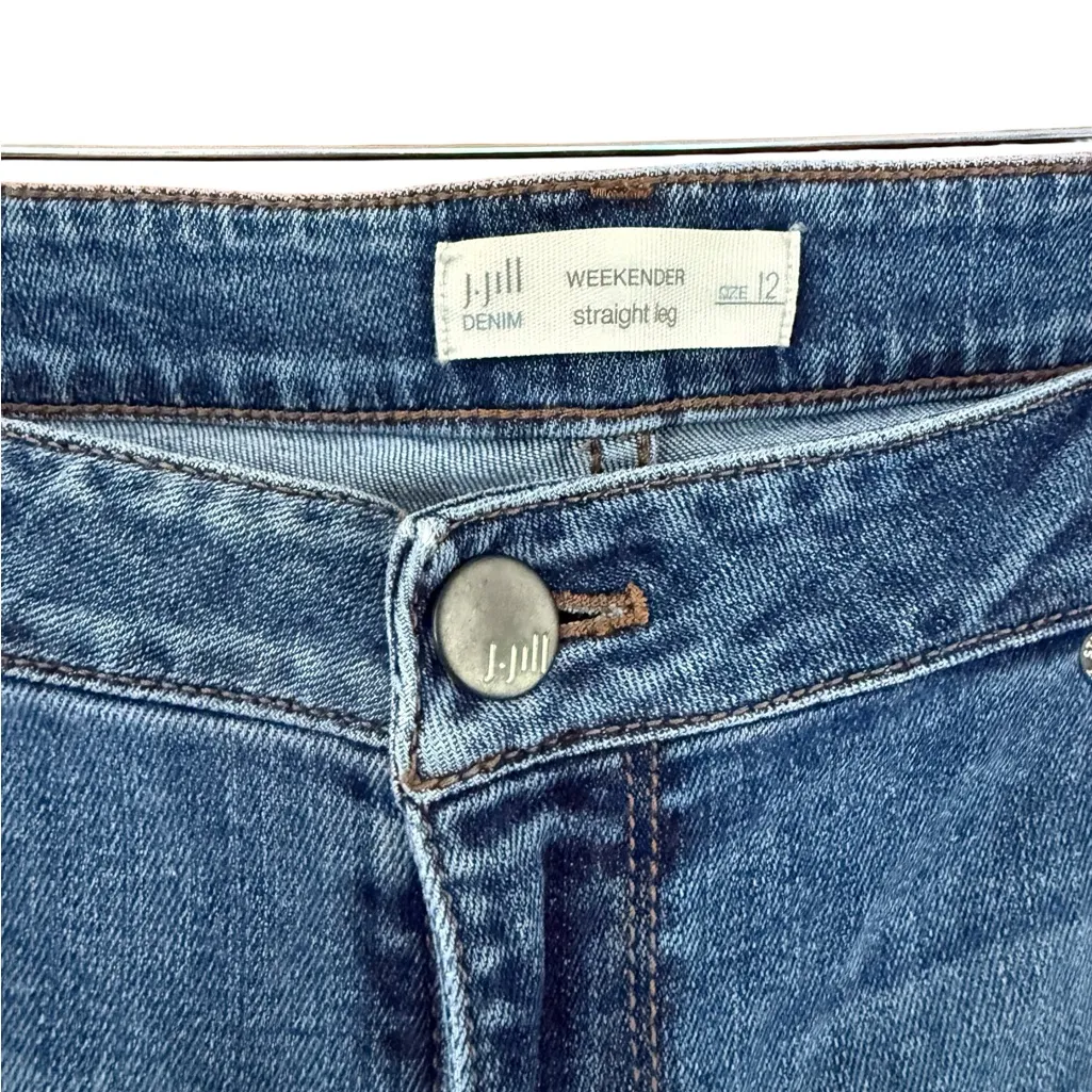 J. Jill Blue Straight Leg Jeans with Floral Embroidered Accents Size 12 - Image 4