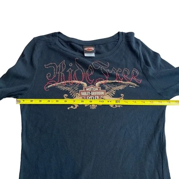Harley Davidson‎ Y2K studded henley long sleeve Silver Eagle dealership size XL Black - Image 6