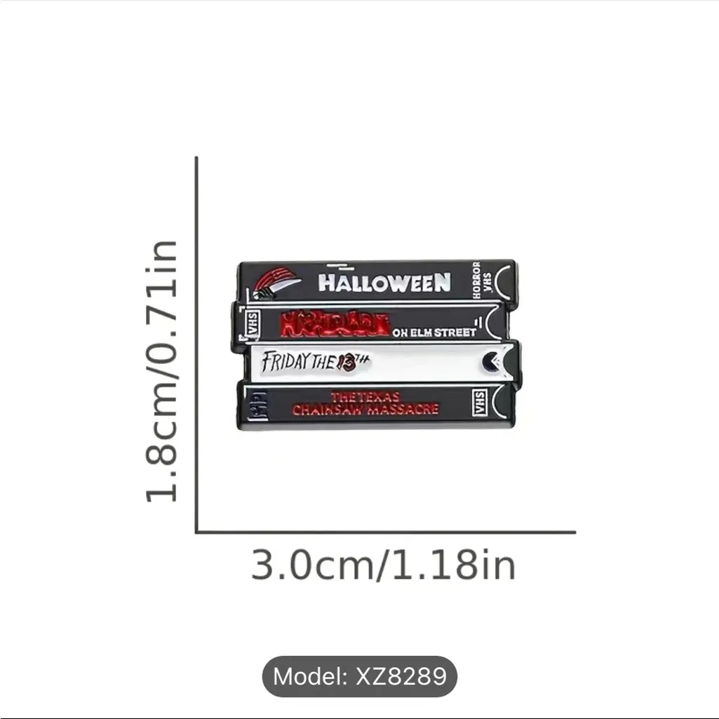 Horror Film Series Brooch Video‎ Tape Halloween Movie Badge Backpacks Jackets Black - Image 3