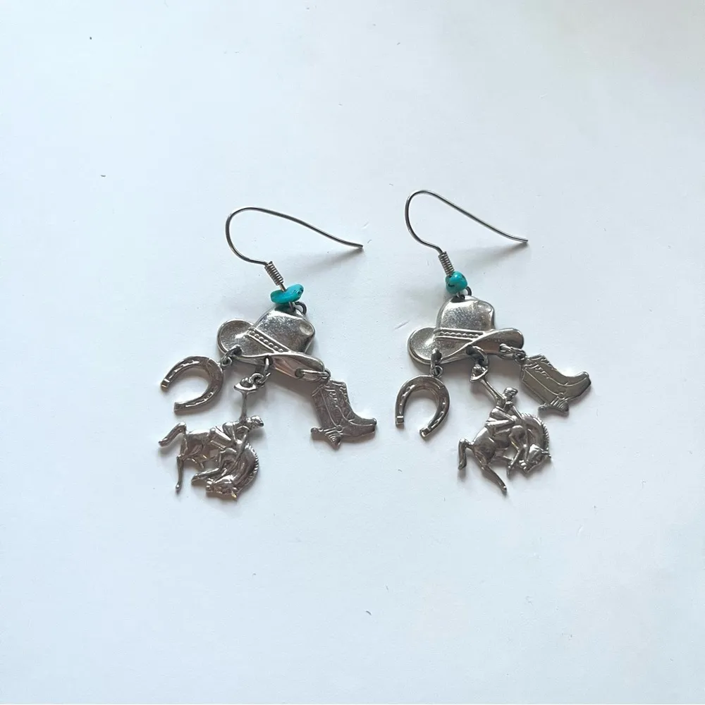 Cowboy western turquoise dangle earrings - Image 4
