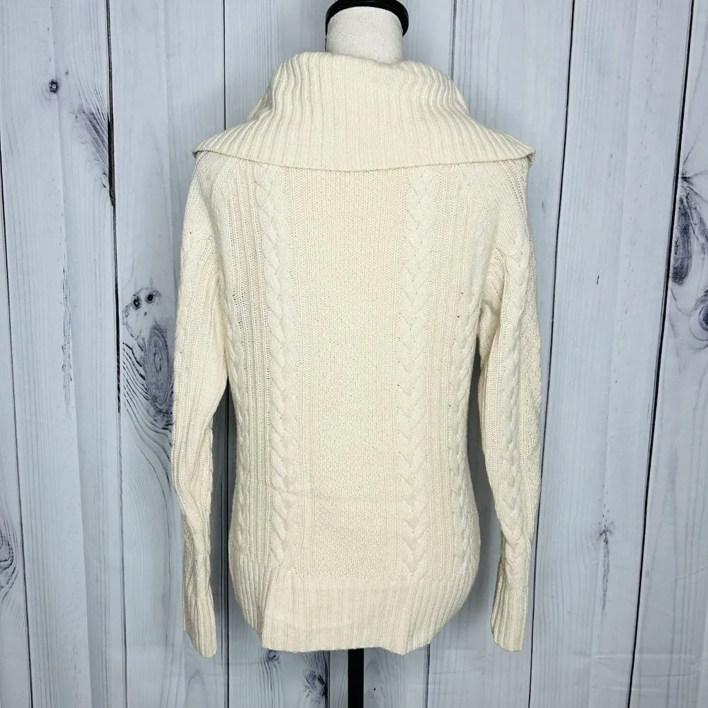 Brooks Brothers Cream Cable Knit Cowl Neck Merino Wool Camel Hair Sweater Sz M - Image 7