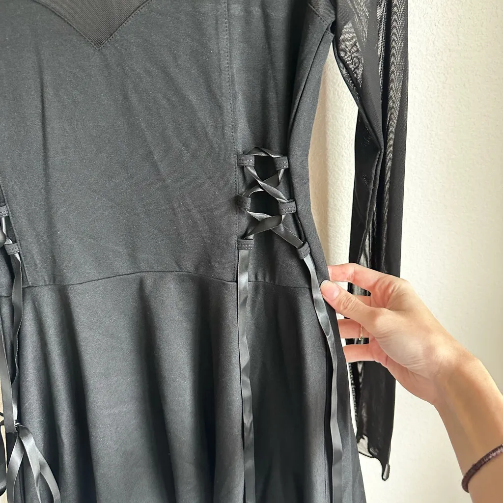 Dolls Kill Grave Girls Black Mesh Bat Collar Long Sleeve Dress - Image 3