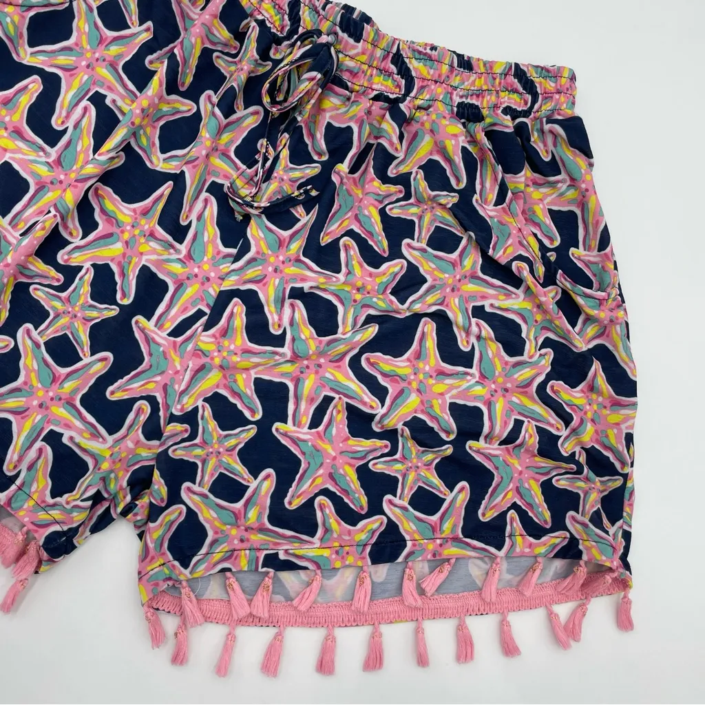 Simply Southern Shorts Starfish Design Navy‎ Blue Tassles Size Large / XL Beachy - Image 6