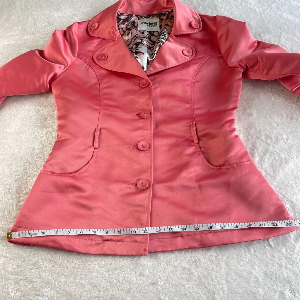 Charlotte Russe Coat Jacket Womens Size M Coral‎ Button Up Long Sleeve Pockets - Image 7