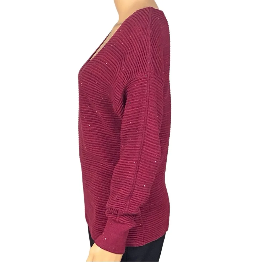 Tommy Bahama Bonita Sequined Sweater in Raspberry Ottoman stripes Small EUC - Image 6