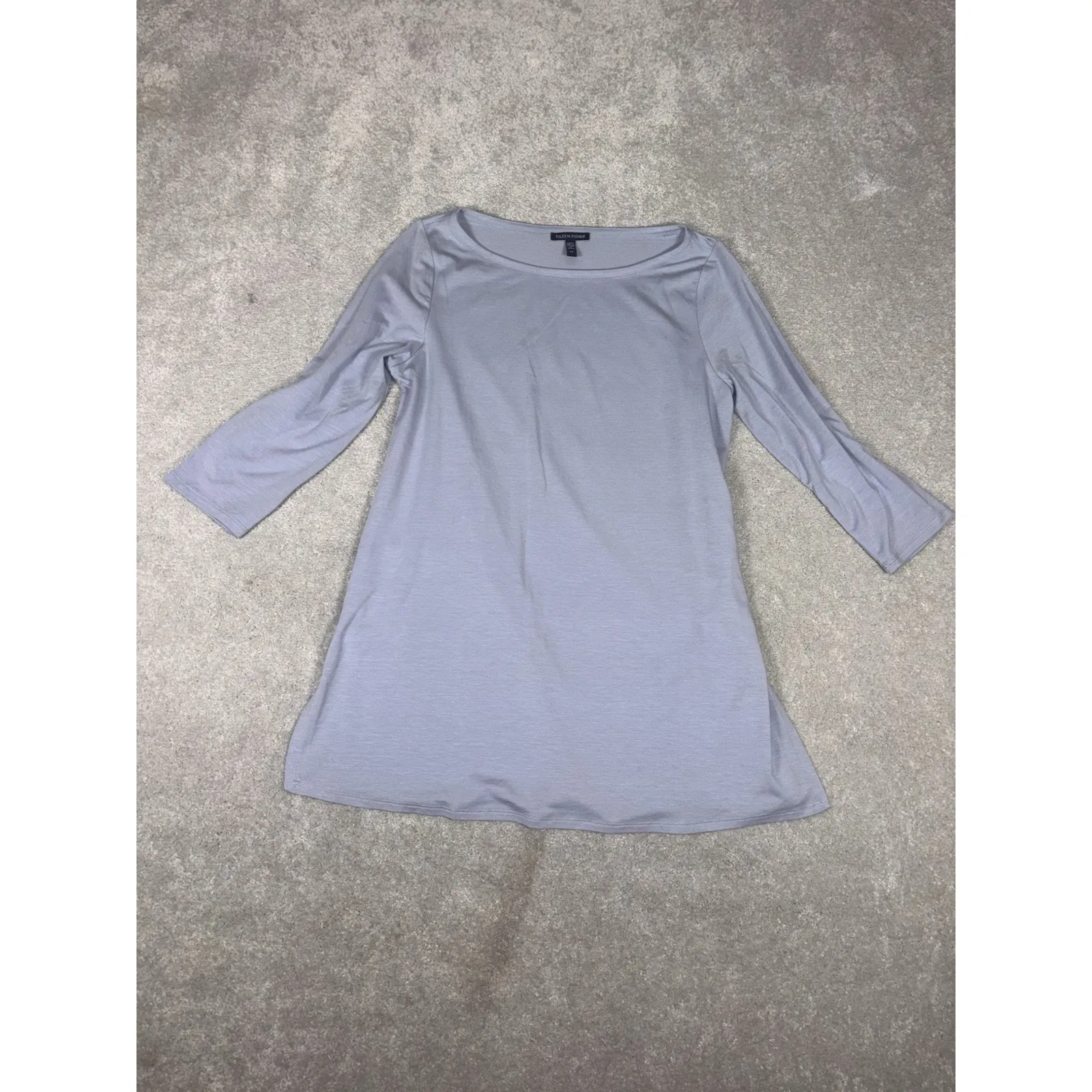 eileen fisher small petite light blue boat neck shirt long 3/4 sleeves - Image 4