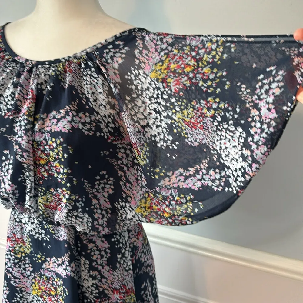 ModCloth Midi Dress Floral Flutter Sleeves Sz Small Flowy Boho Formal Pockets - Image 5