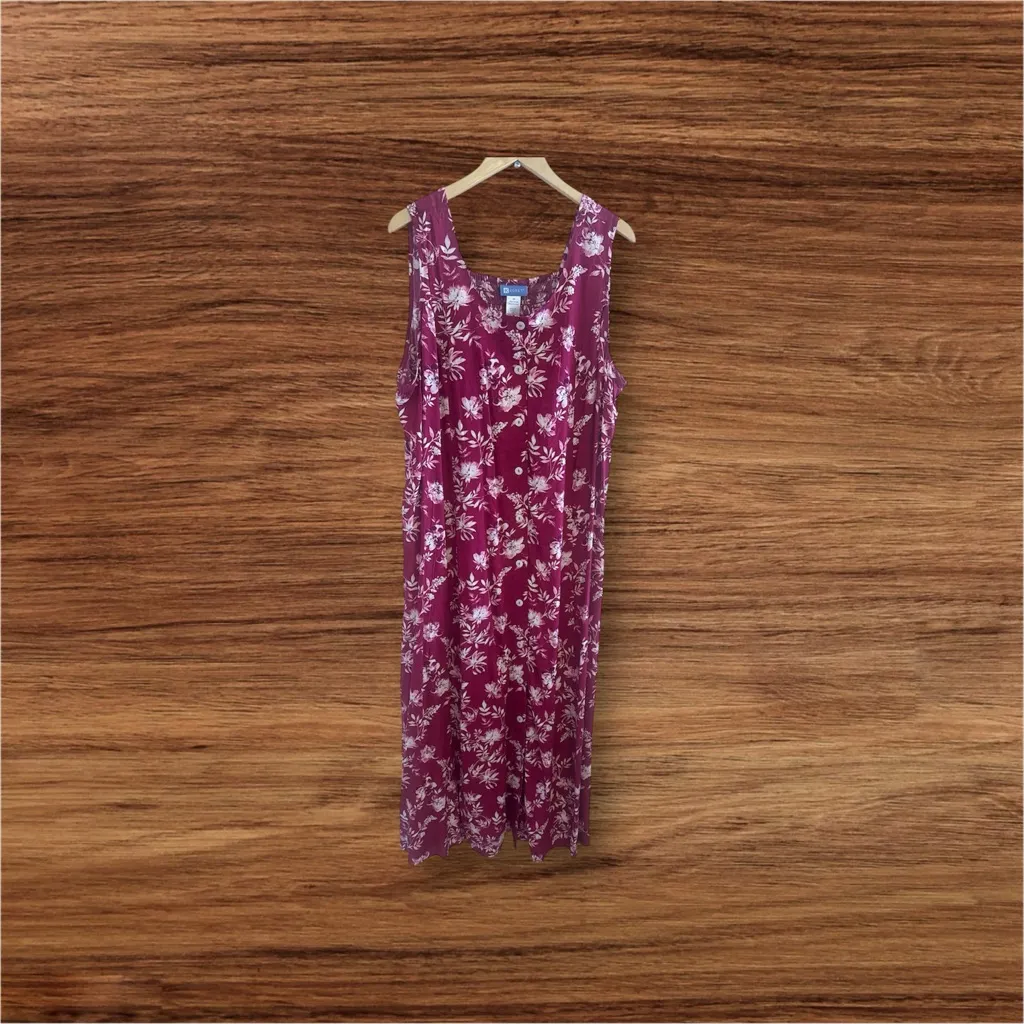 Koret pink Floral Sleeveless Maxi Button Front Dress 2X Plus summer lightweight White - Image 2