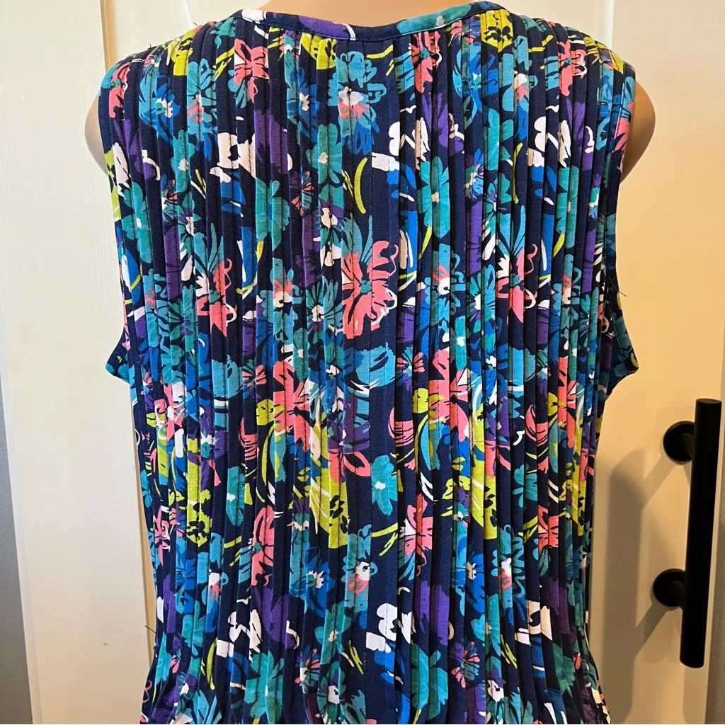 Woman Within Floral Maxi pintucked sleeveless Dress L 18-20 Blue poppy blossom - Image 9