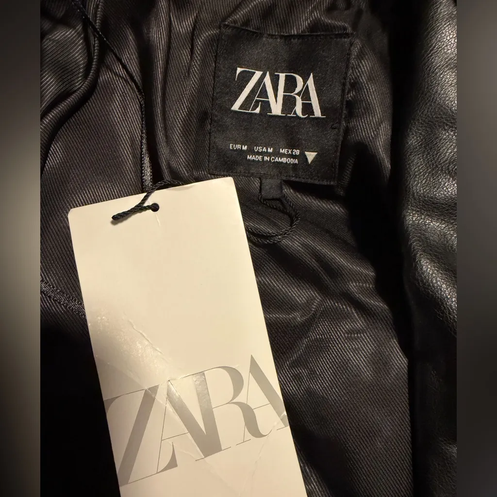 Zara Faux Leather Black Cropped Trench Coat Jacket Rock Moto Grunge Punk - Image 4