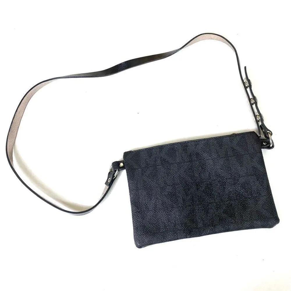 MK Michael Kors Black & Grey Monogram Pull Chain Belt Bag Mini Bag Purse - Image 3