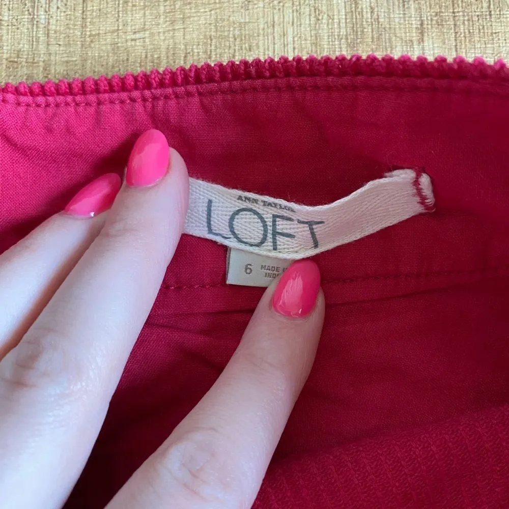 Loft Cherry Red Size 6 100% Cotton Mini Skirt Fitted - Image 5