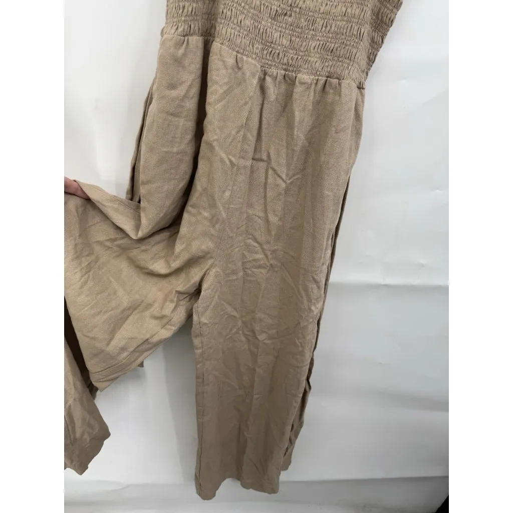 House of Harlow Linen Blend Jumpsuit Brown Smocked Sz S Granolagirl Minimalist‎ - Image 9