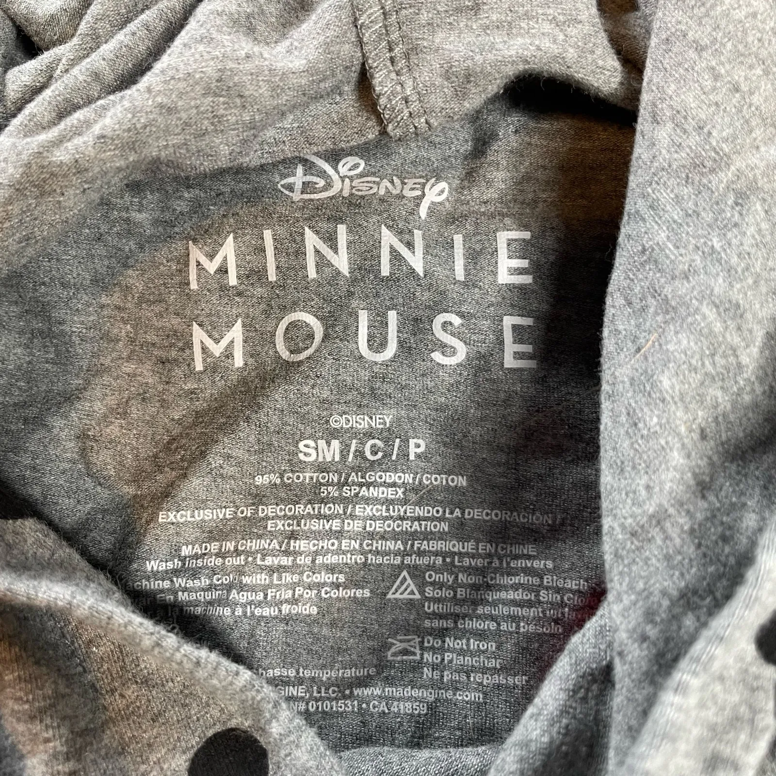 DISNEY Minnie Mouse Grey‎ Sleep Gown Dress Hooded NWT Dot Red Embroidered Small - Image 3