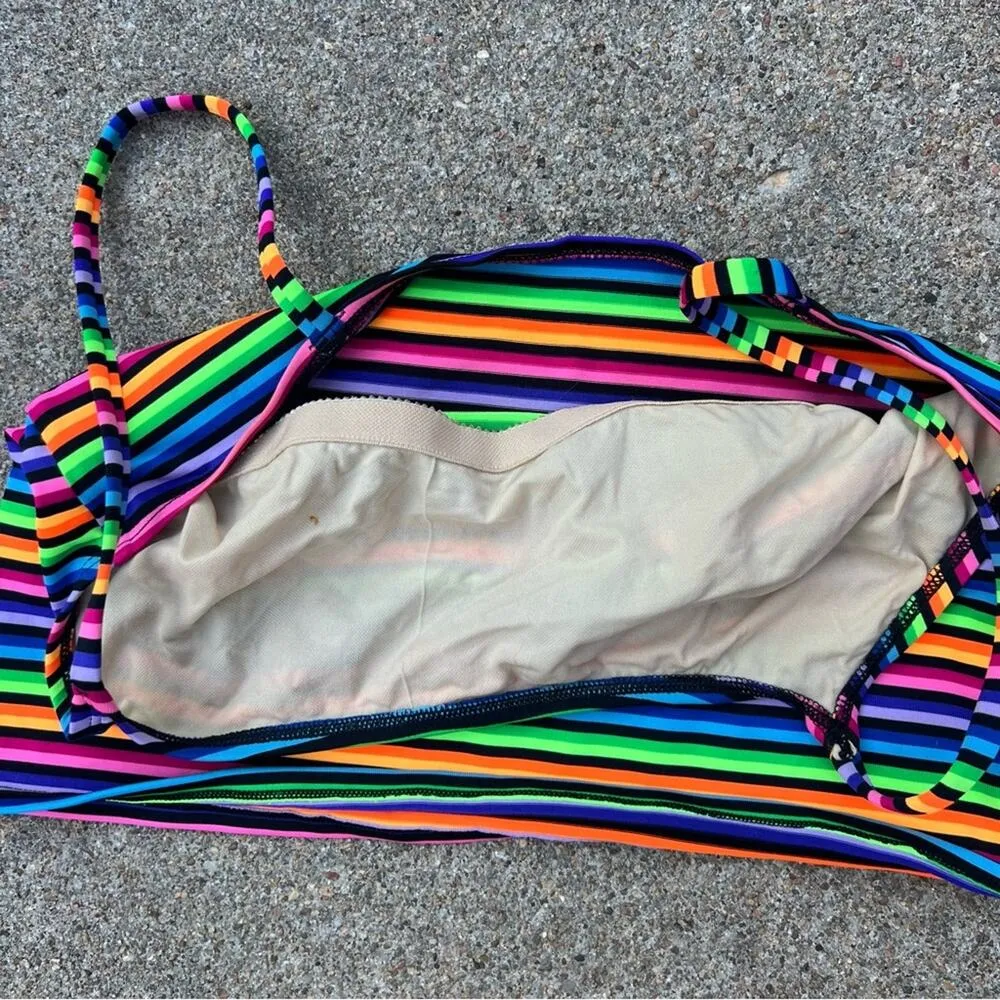 90s Catalina neon stripe swim tankini top LARGE - Image 2