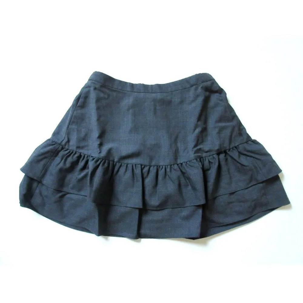 NWT J.Crew Tiered A-line Heather Carbon Gray Wool Flannel Ruffle Skirt 0 $98 - Image 3