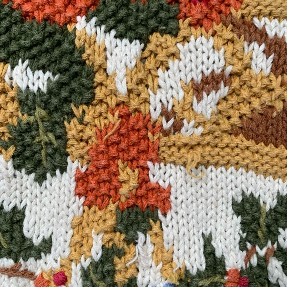 Vintage Lizi Ruch Cream Floral Embroidered Mock Neck Neutral Pullover Sweater Red - Image 13