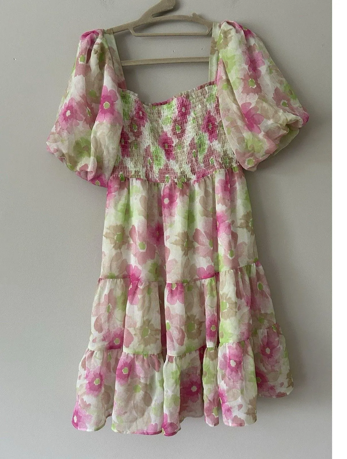 Reset By Jane Josie Dress Floral Babydoll Mini Dress Size Small Whimsical Fairy Pink - Image 4