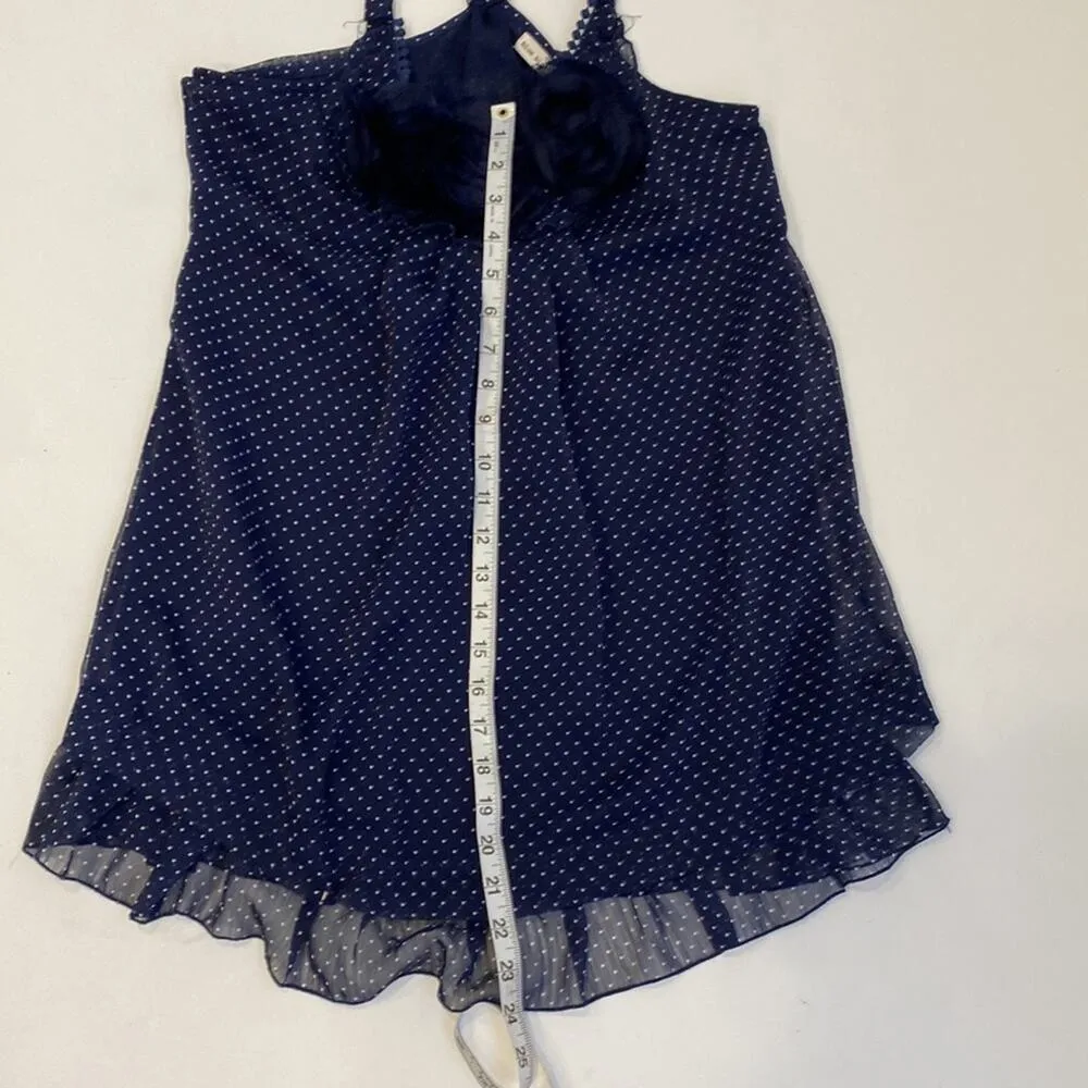 Blue Bird Polka Dot Sheer Dress Floral Appliqué Halter Midi Shift Dress Sz S Jun - Image 11