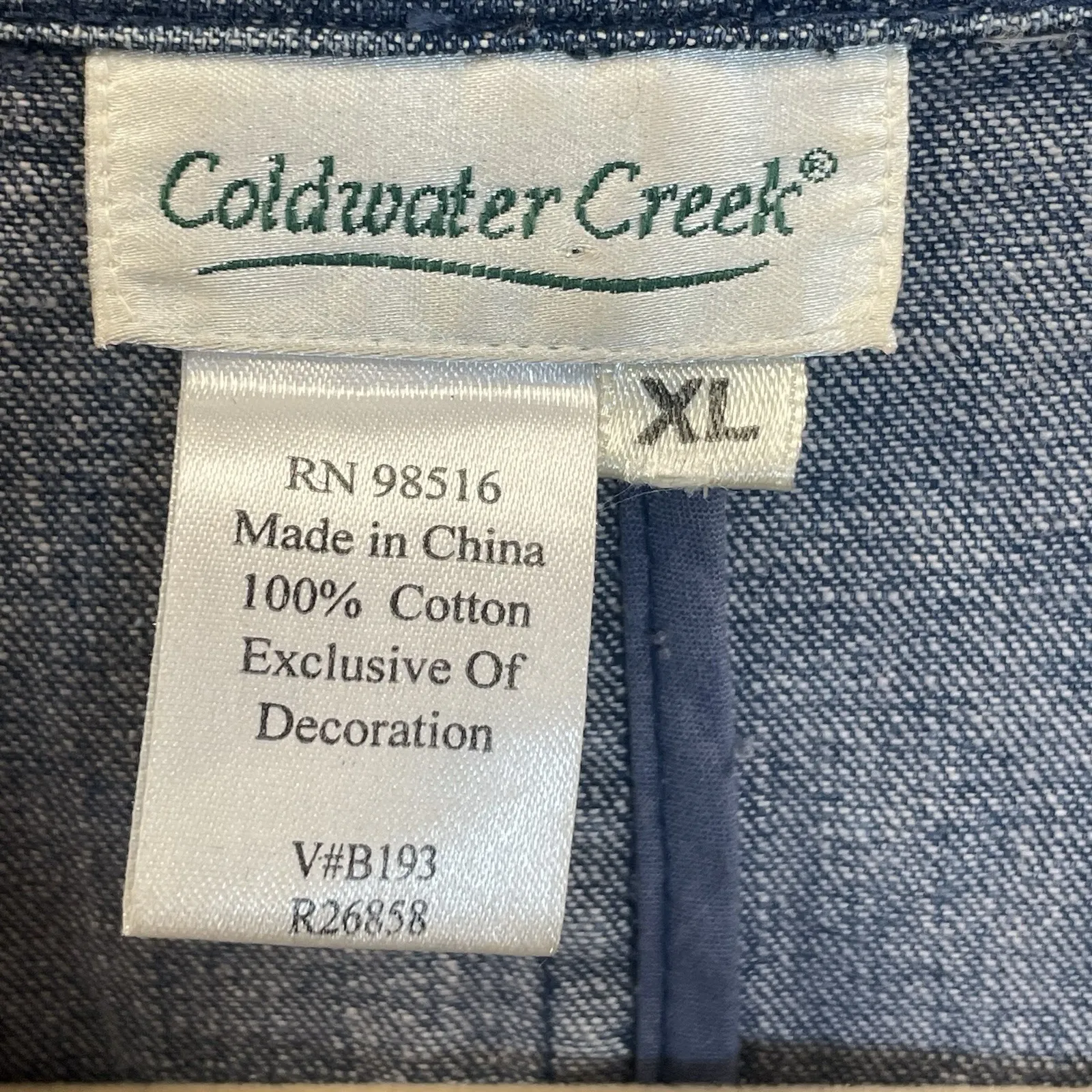 Coldwater Creek Womens XL Jacket Jean 3/4‎ Sleeve Button Up Ribbon Tie Med Wash - Image 2