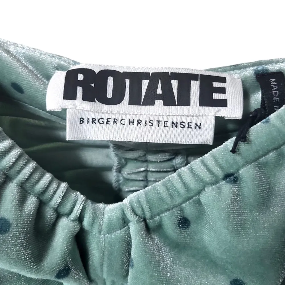 NWT Rotate Birger Christensen Aria Ruched Polkadot Velvet Mini Dress in BlueSurf Green Size 6 - Image 7