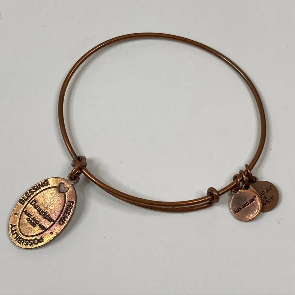 3/$30 Alex and Ani | Bronze Daughter Oval Flower Charm Bangle Bracelet - Image 5