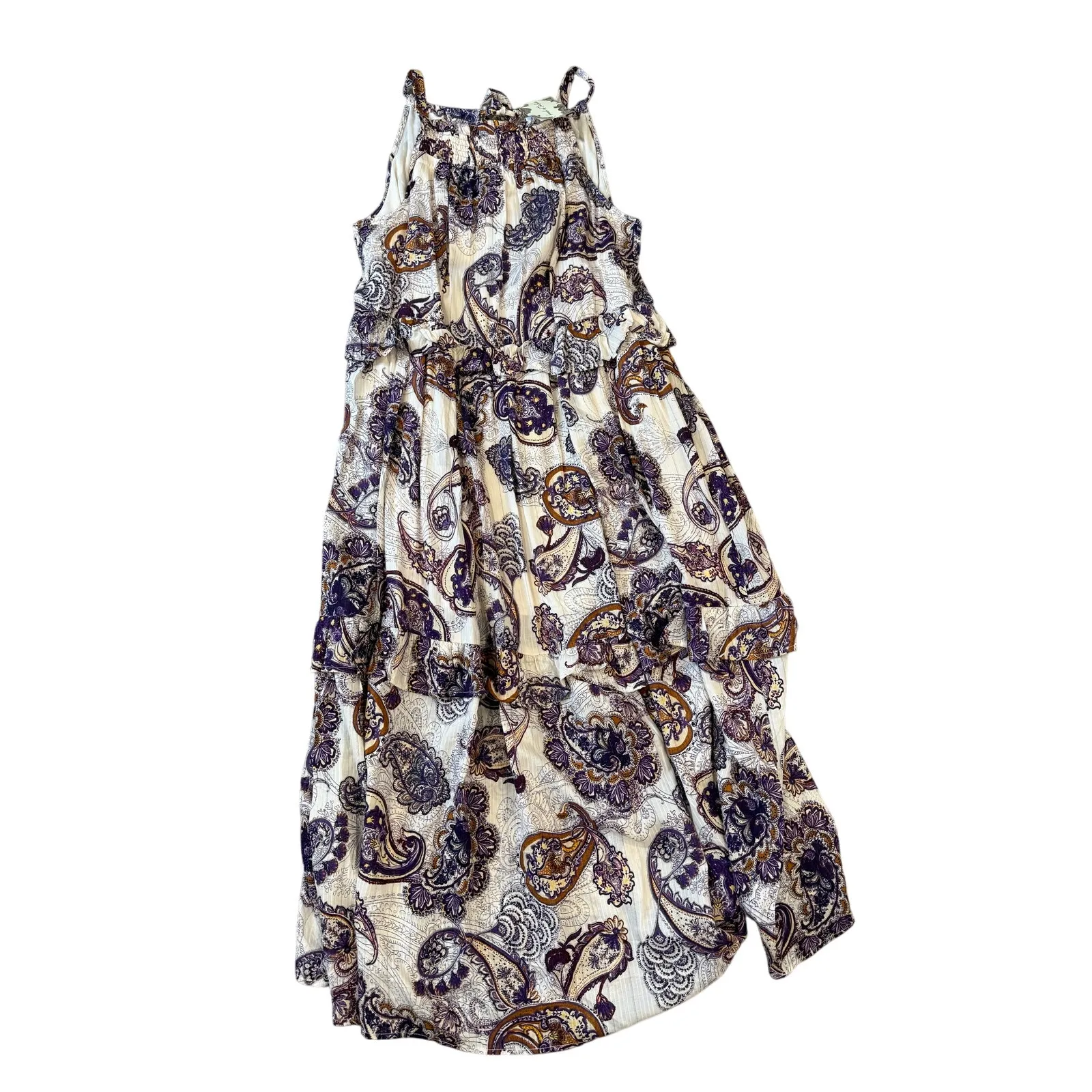 Band of the Free Liliane Purple Paisley Boho Casual Tiered Maxi Airy Dress L Size L - Image 2