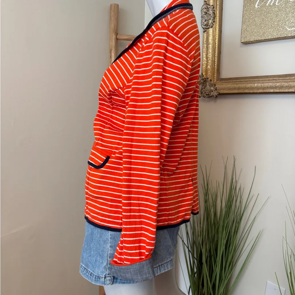 LL Bean Cotton Blazer Orange White Stripe Chambray Cuffs M NWOT Size M - Image 3