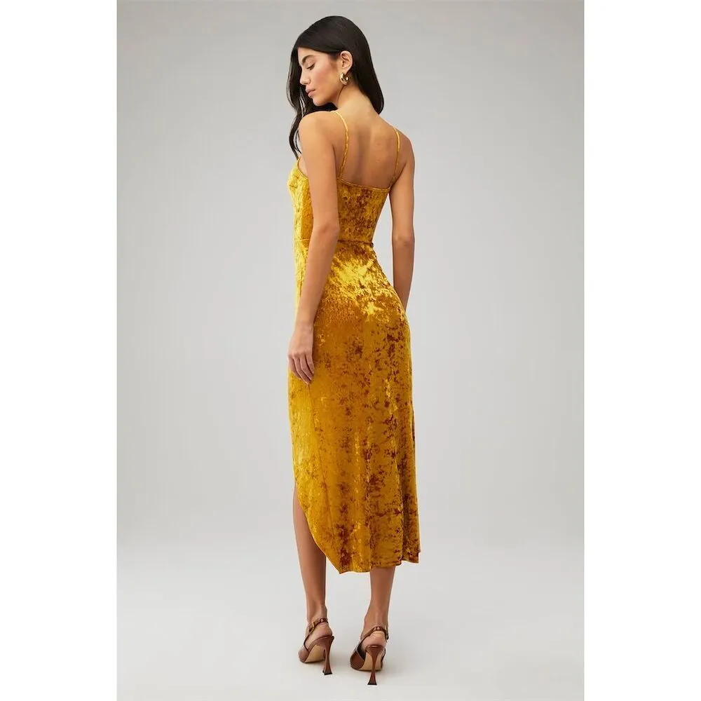 Saylor Cyndey Yellow Crushed Velvet Midi Dress Size S NWT - Image 3