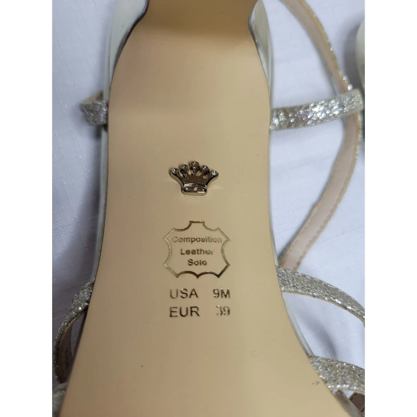 Nina leather sole Gold rhinestone Strappy cocktail party heels pumps size 9 - Image 6