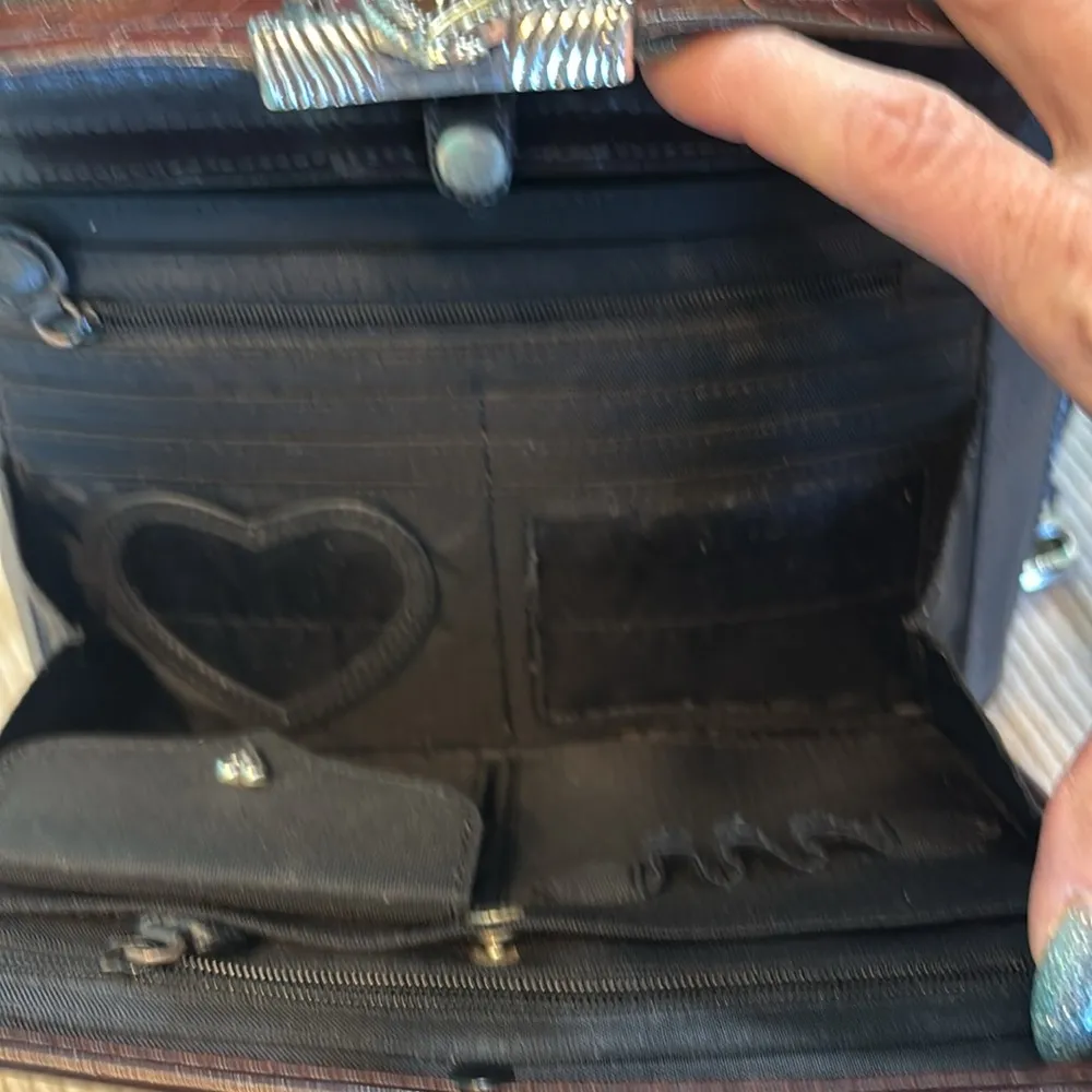 Brighton Black Pebbled Leather Brown Croc. Braided Strap Shoulder Handbag - Image 3