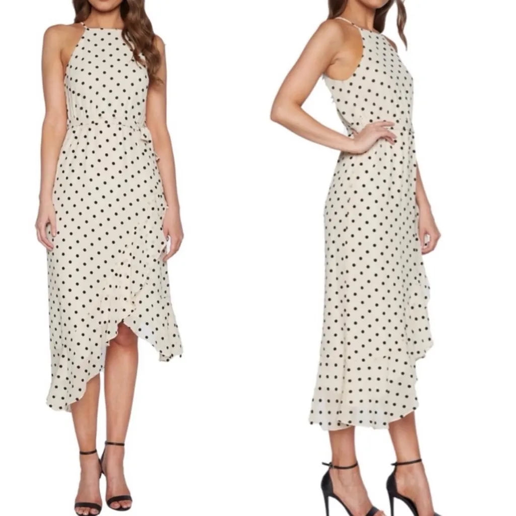 Bardot Black and White Polka Dot Ruffle Viviana Spot Asymmetrical Midi Dress - Image 2