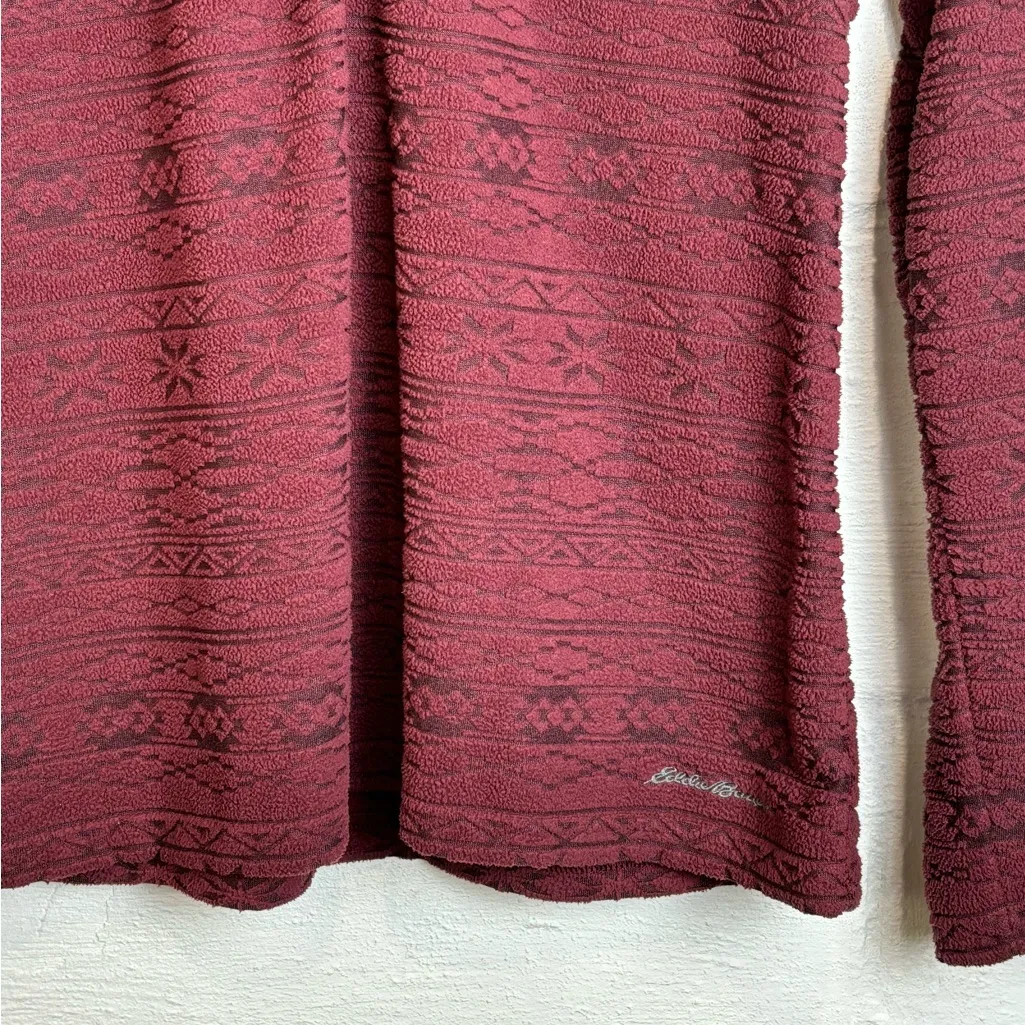 Eddie Bauer Woman’s Burgundy Quarter Zip Aztec Pattern Cozy Pullover Size Medium - Image 3