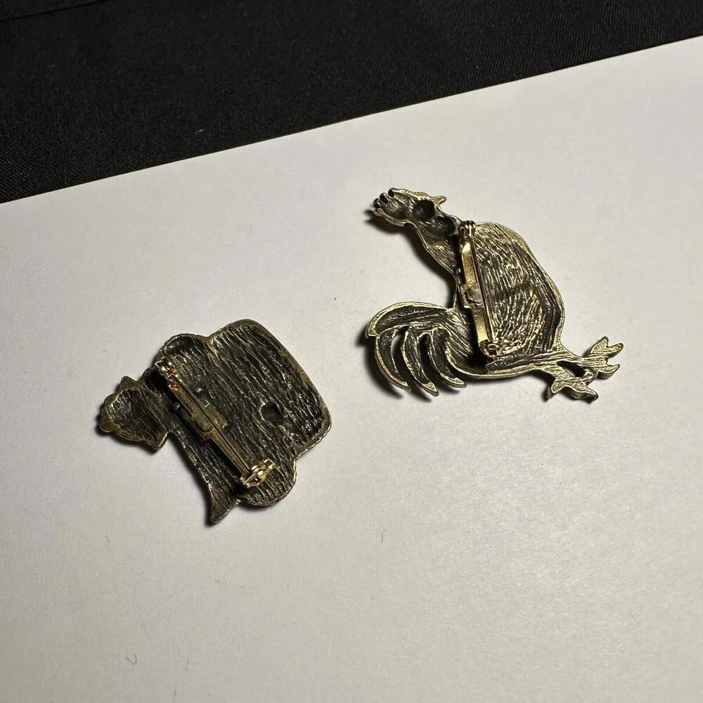 Lot Of 2 Chicken Bird Brooch Pins Rooster / Hen In A Basket - Image 7
