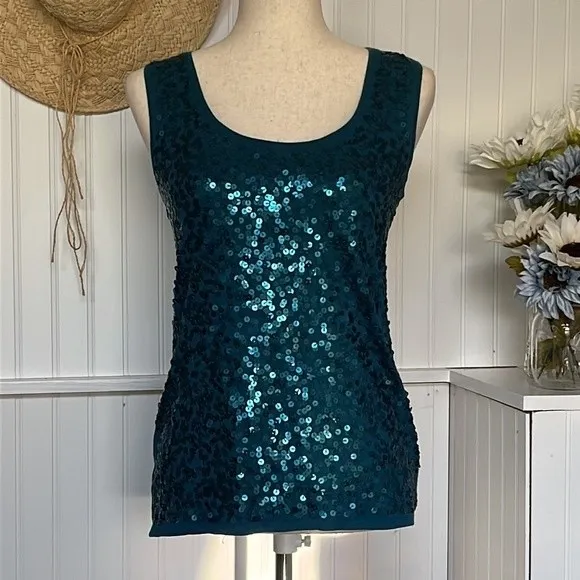 Turquoise Sequin Embellished Tank Top - Image 3