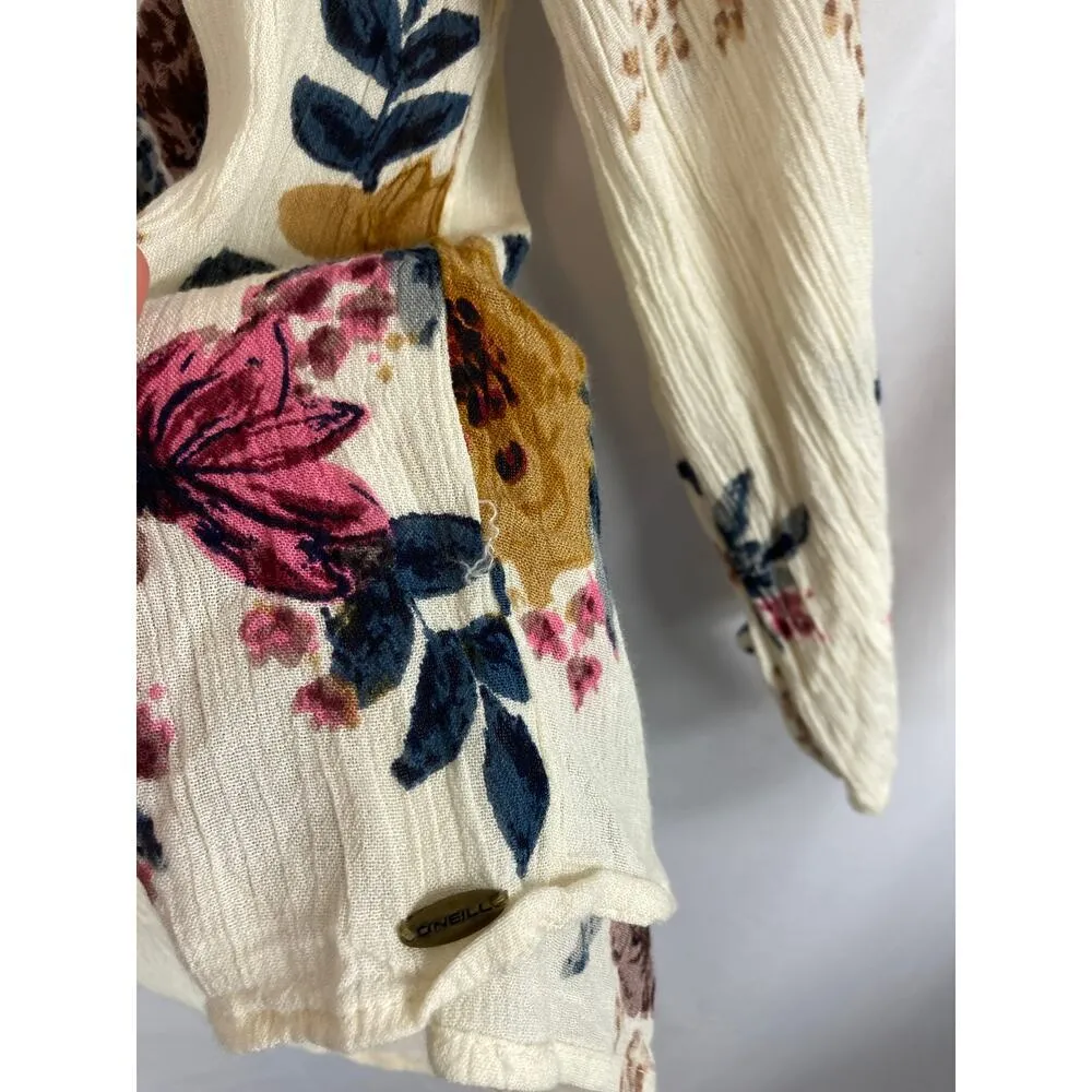 O'Neill Floral Off Shoulder Crinkle Top Ivory White Size Small - Image 3