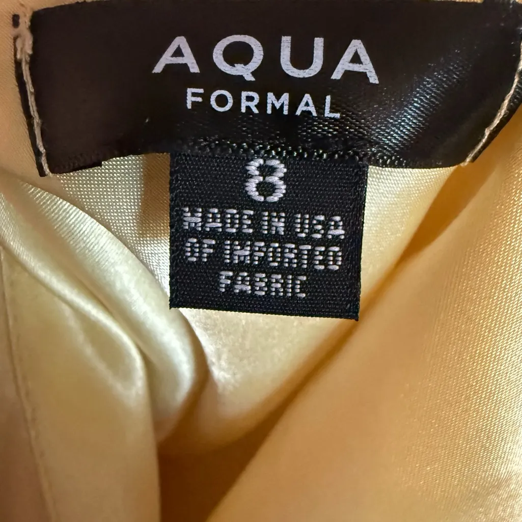 Aqua Formal Women's Yellow Charmeuse Halter Neck Long Dress Sz 8 - Image 7