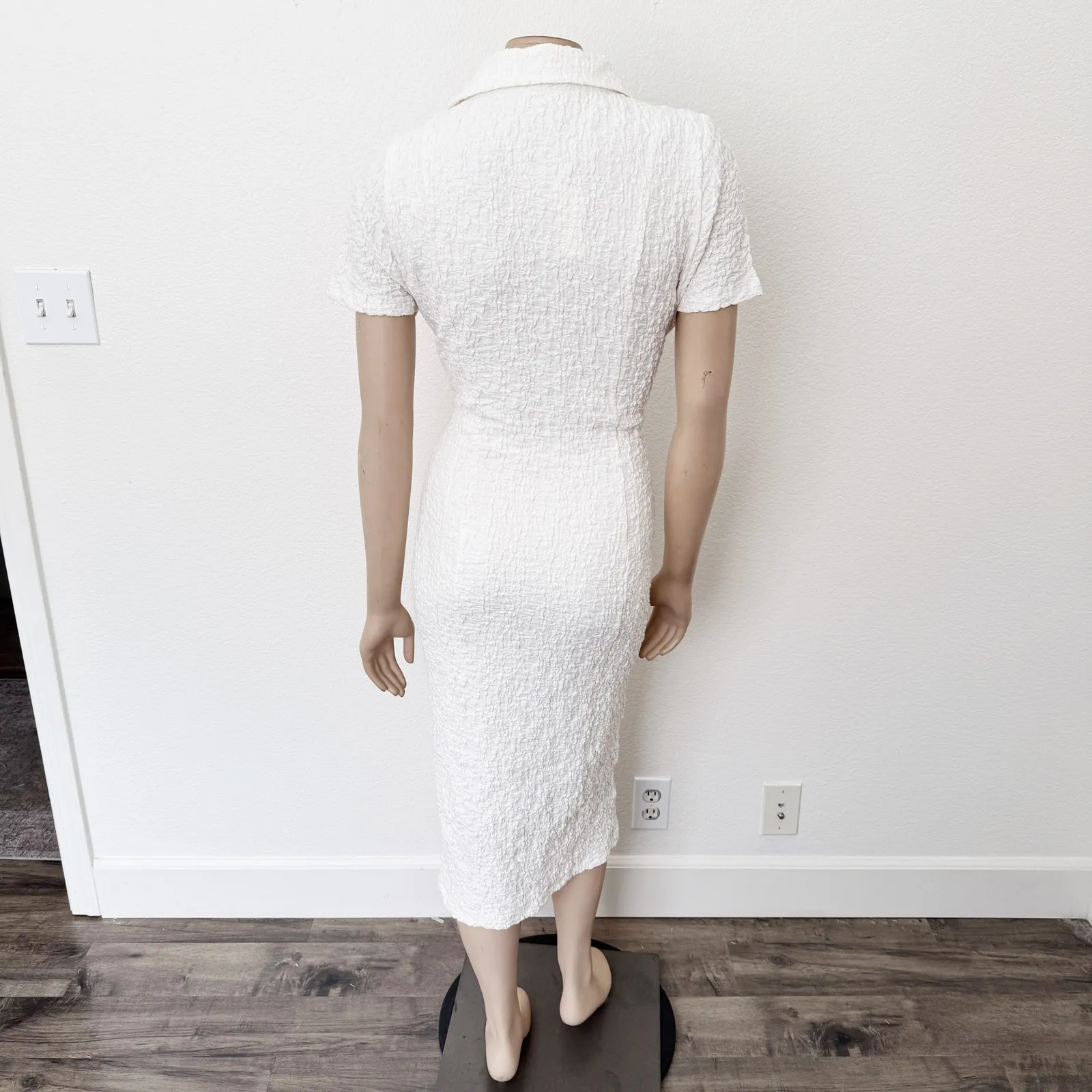 [Anthropologie] White Textured Collared Short Sleeve Midi Shirt Dress NWT Large - Image 3