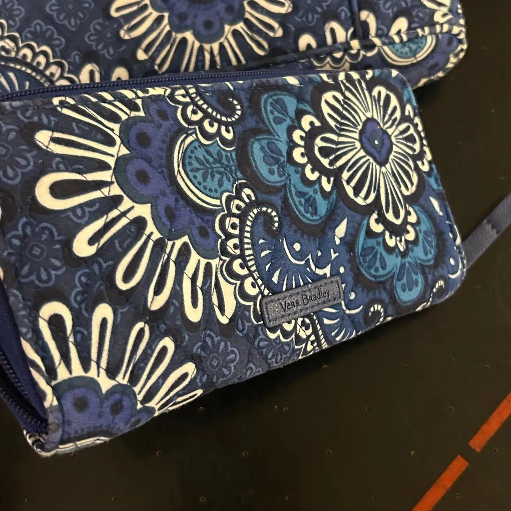 Vera Bradley Blue Tapestry pattern crossbody bag and wallet set quilted preppy - Image 7