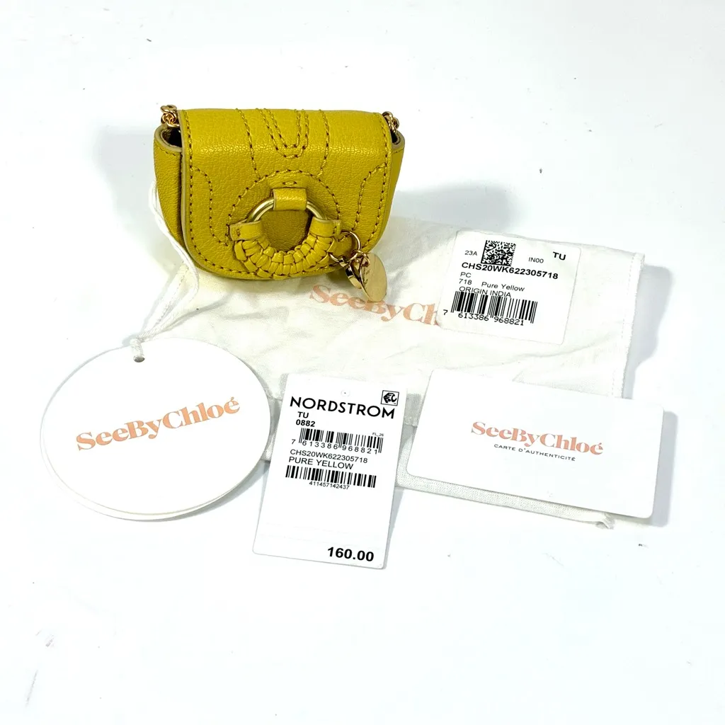 See by Chloe Keyring With Leather Pouch Goat Leather Pure Yellow NEW Gift - Image 2