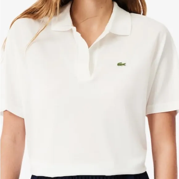 Lacoste Classic White Crop Polo with Crocodile Logo - Image 2