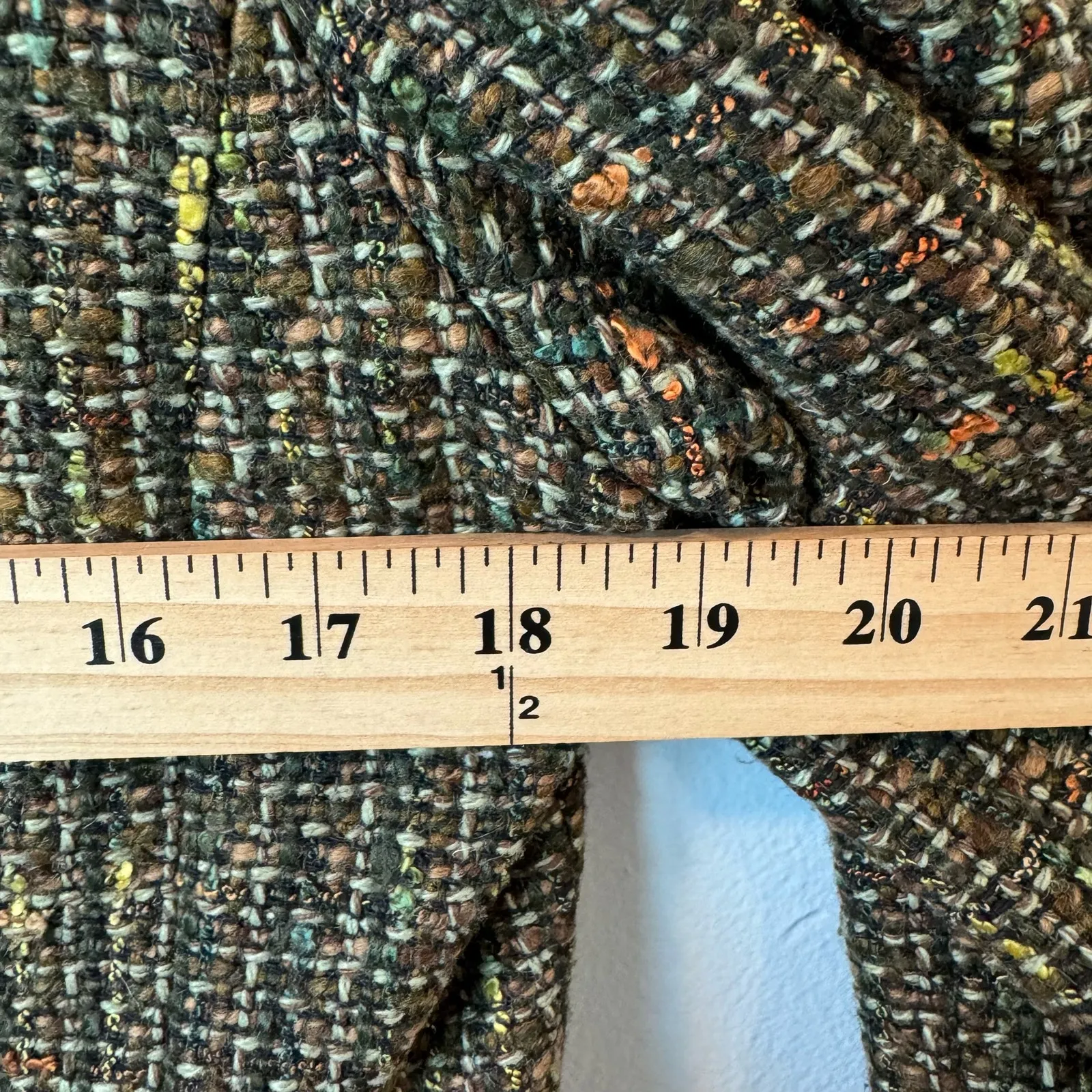 Josephine Chaus Tweed Green Wool Blend Elegant Flower Pin Jacket Preppy 10 - Image 5