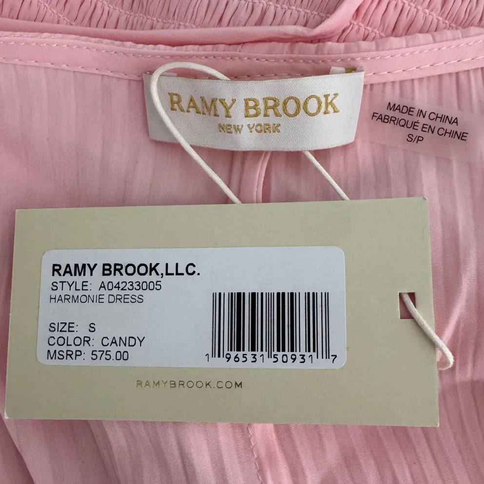 Ramy Brook Harmonie Dress Candy Pink Elegant Midi Pleated Batwing Sleeve size S - Image 8