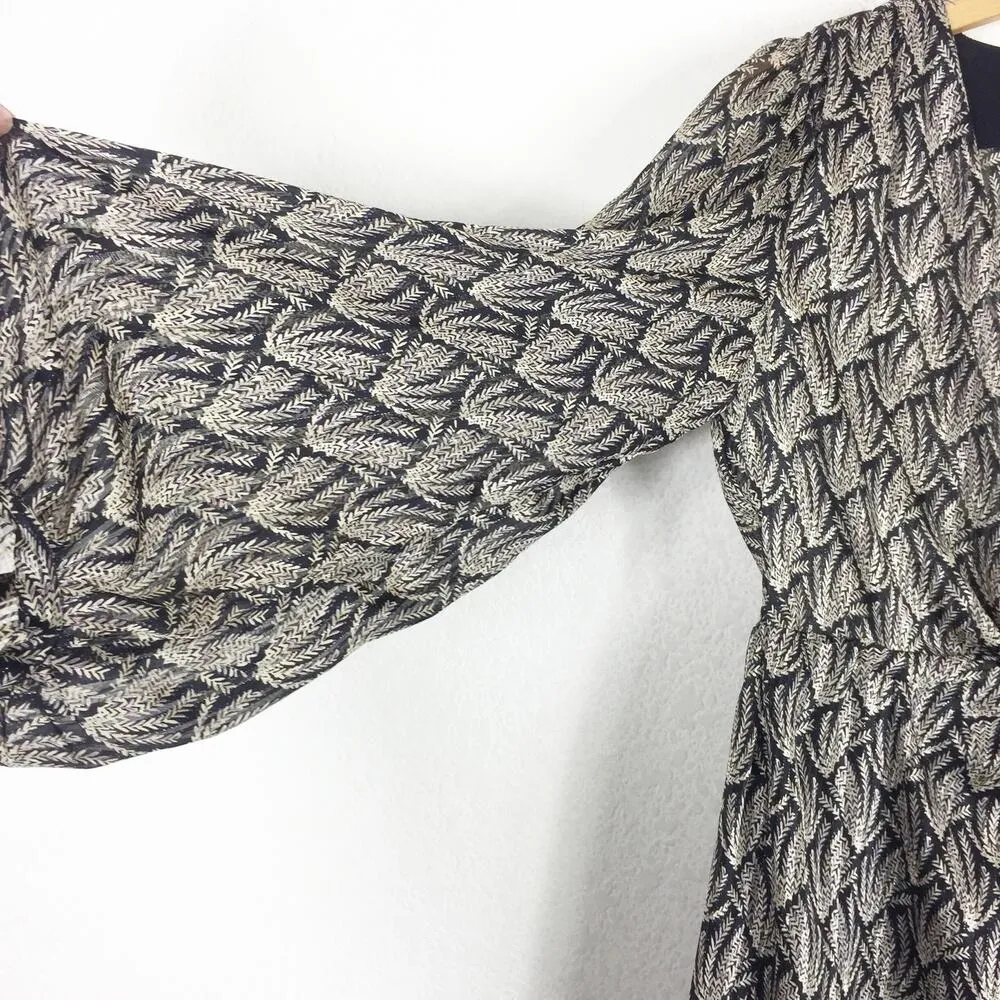 Zara Mini Dress 70s Gray Black Knotted Metallic Thread Draped Large 8677/067 - Image 9