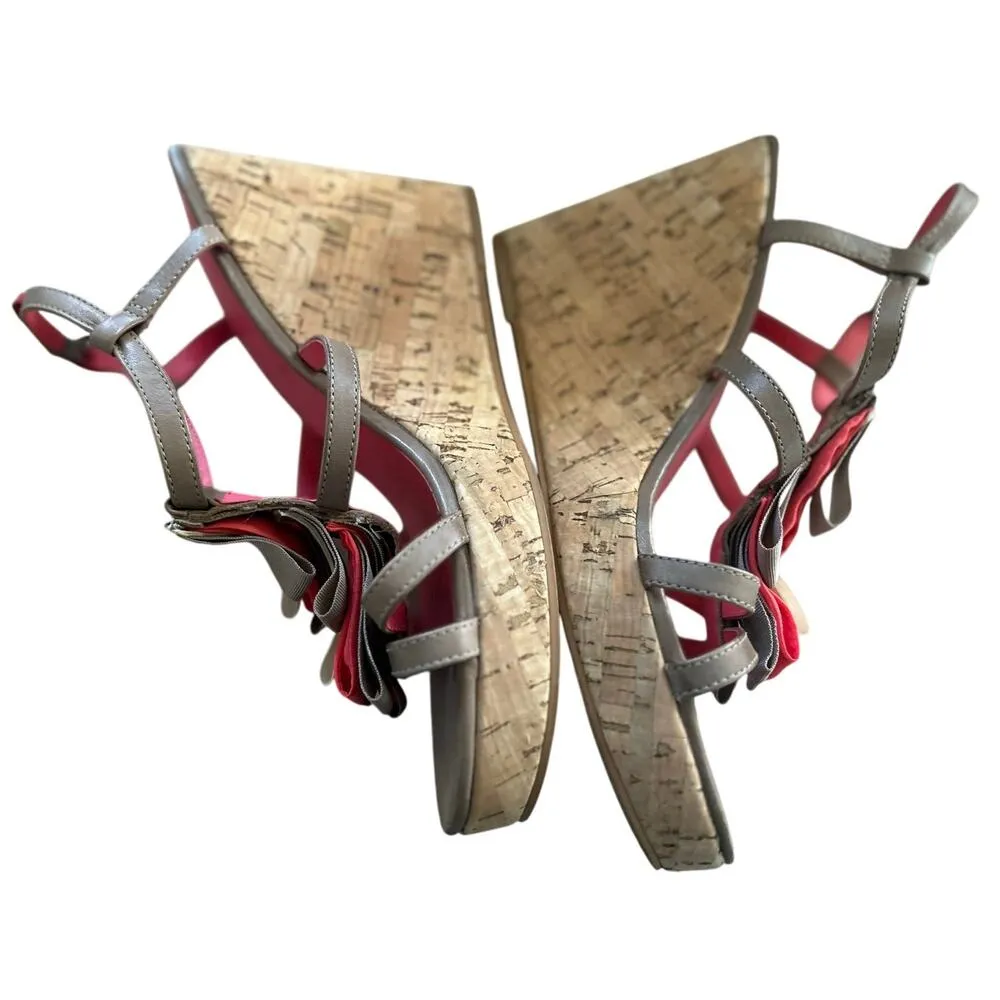 Boden Taupe Grey, Pink & Cream Cork & Leather Wedges Gray Size 10.5 - Image 3