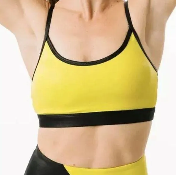Zyia Active Light & Tight Metallic Neon Yellow Adjustable Strap Sports Bra L - Image 1